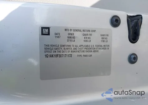 2008 Chevrolet Cobalt Ls из США, поврежденный, VIN 1G1AK18F387171172